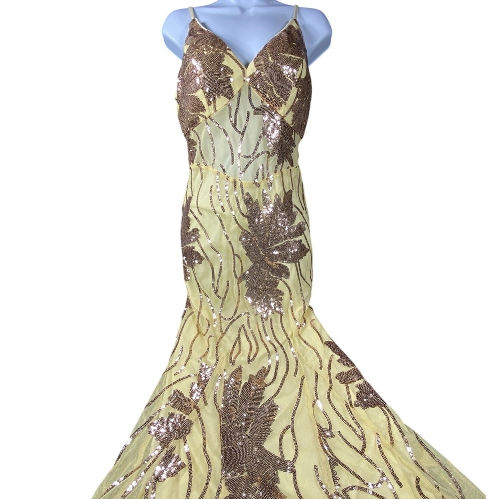 Miss Ord Gold Sequin Maxi Dress Women Large Mermaid Prom McBling Glam Fairy Flow